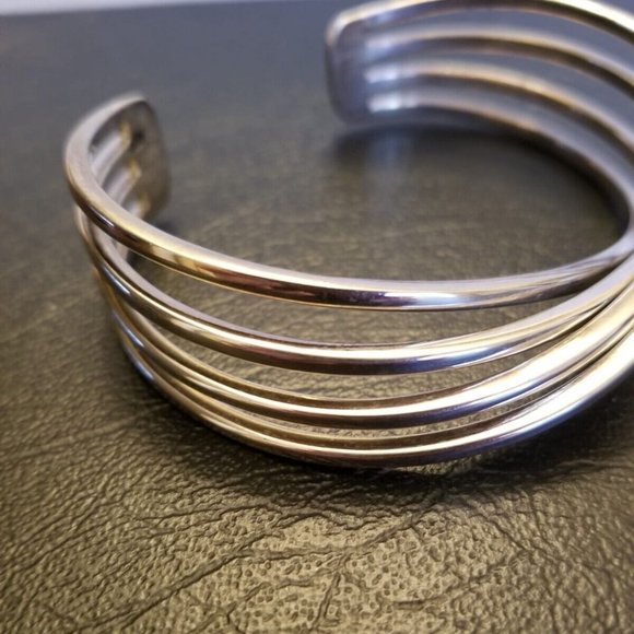 Solid 925 Sterling Silver 4 Bar Twisted Cross Over Open Cuff Bracelet 41.18Grams - Picture 2 of 10